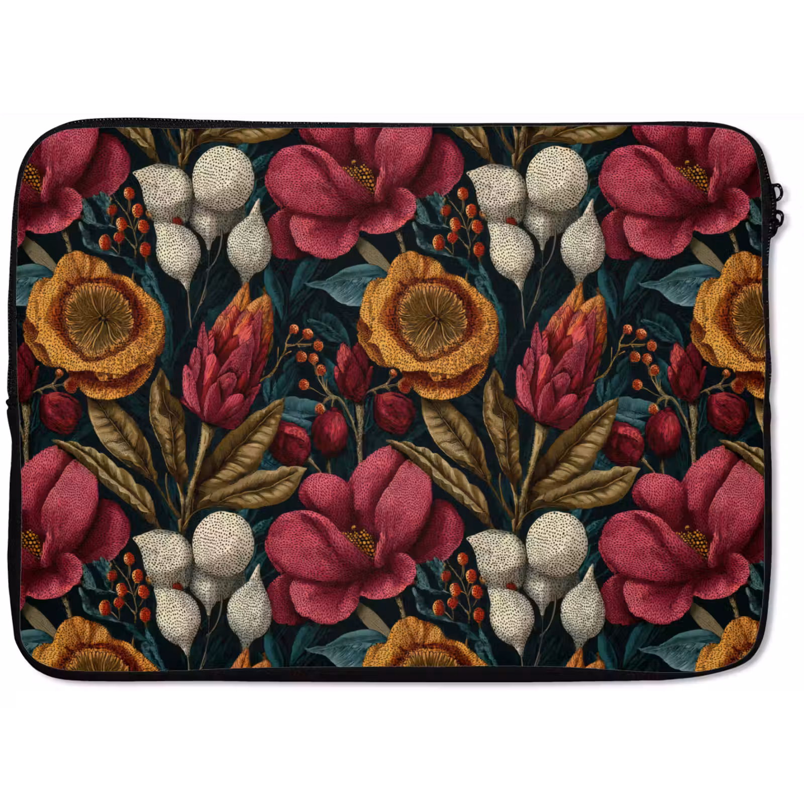 Laptophoes - Bloemen - Patroon - Rood - Goud — 1