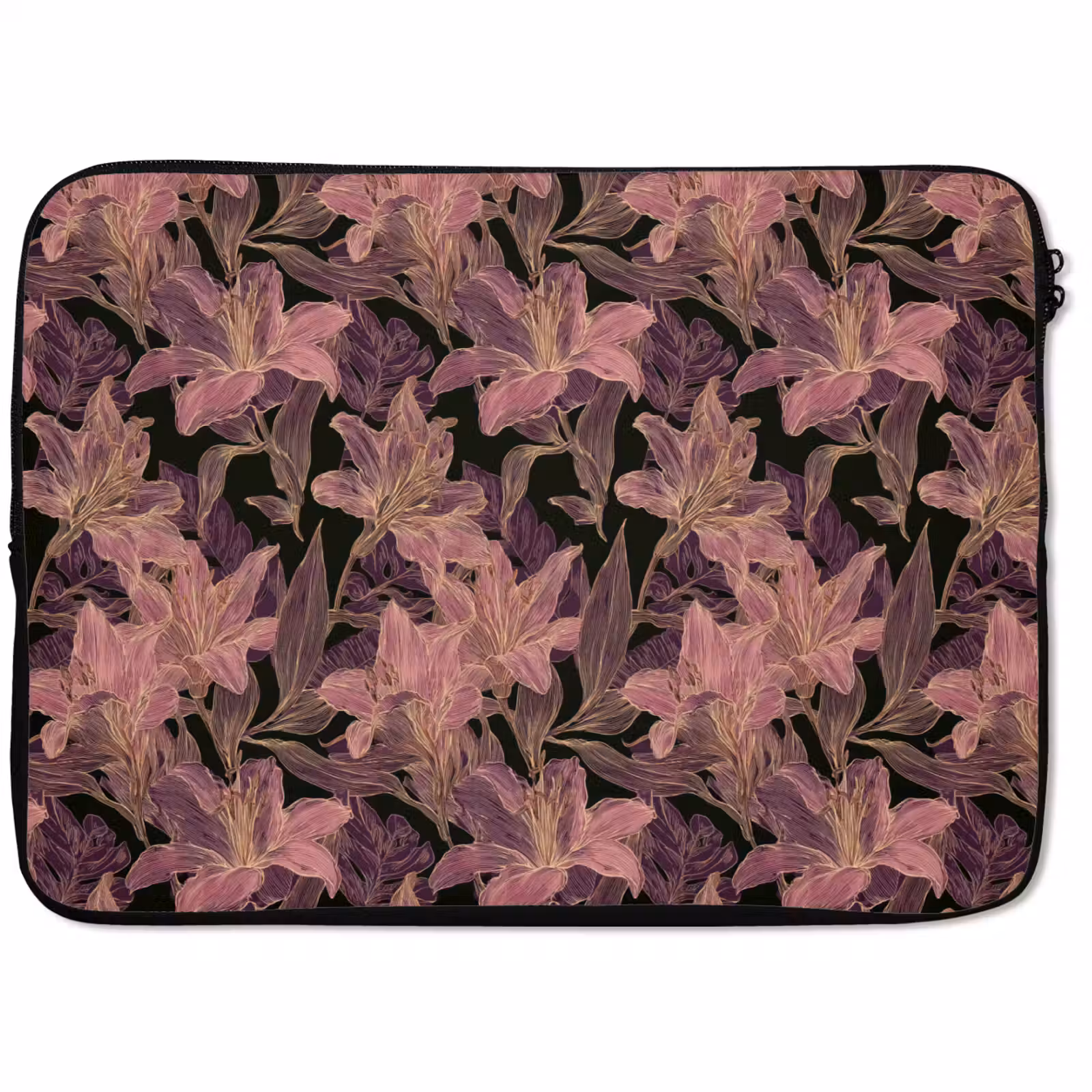 Laptophoes - Lelies - Patroon - Paars - Goud — 1