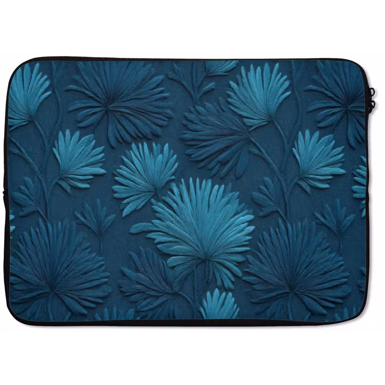 Laptophoes - Bladeren - Reliëf - Patroon - Oceaanblauw - Modern — 1