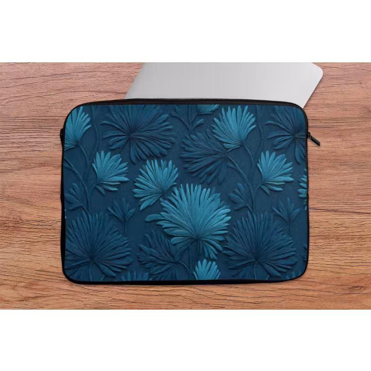 Laptophoes - Bladeren - Reliëf - Patroon - Oceaanblauw - Modern — 2