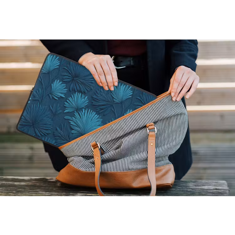 Laptophoes - Bladeren - Reliëf - Patroon - Oceaanblauw - Modern — 4