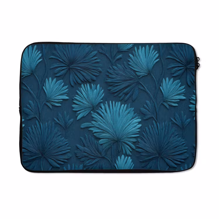 Laptophoes - Bladeren - Reliëf - Patroon - Oceaanblauw - Modern — 5