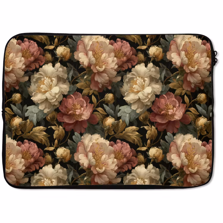 Laptophoes - Bloemen - Barok - Patroon - Roze - Crème — 1