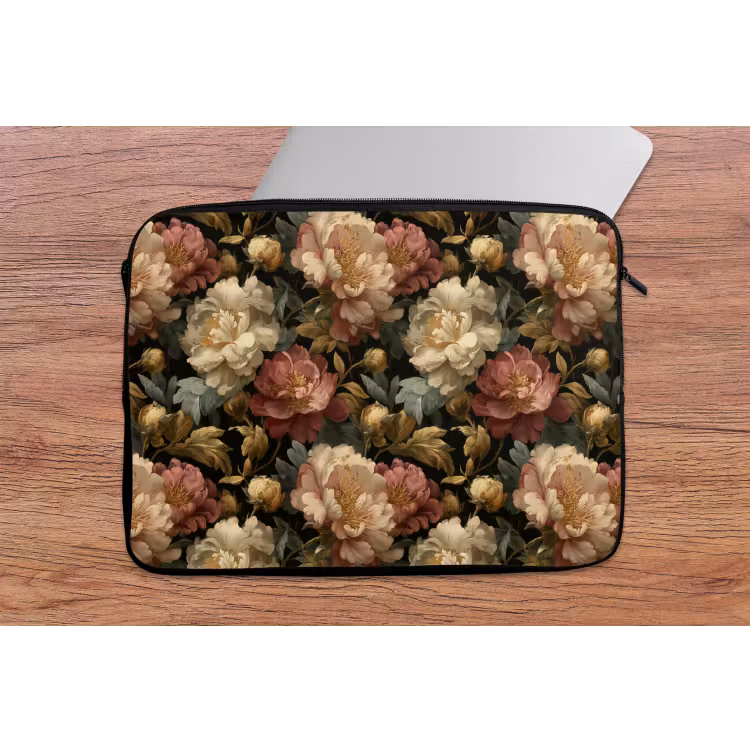 Laptophoes - Bloemen - Barok - Patroon - Roze - Crème — 2
