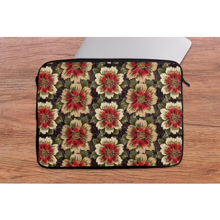 Laptophoes - Bloemen - Klassiek - Patroon - Rood — 2