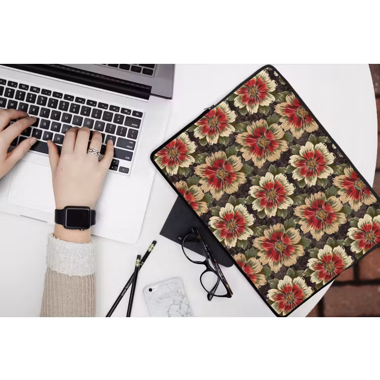 Laptophoes - Bloemen - Klassiek - Patroon - Rood — 3