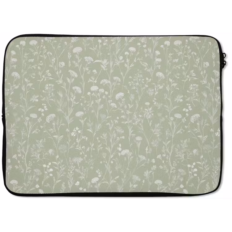 Laptophoes - Bloemen - Patroon - Groen — 1