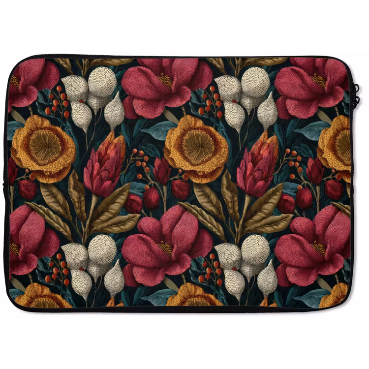 Laptophoes - Bloemen - Patroon - Rood - Goud — 1