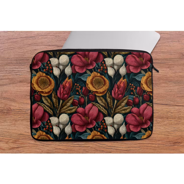 Laptophoes - Bloemen - Patroon - Rood - Goud — 2