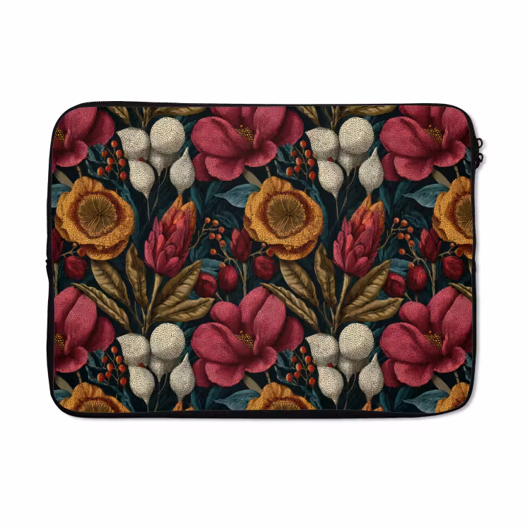 Laptophoes - Bloemen - Patroon - Rood - Goud — 5