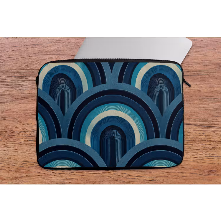 Laptophoes - Bogen - Geometrisch - Patroon - Blauw - Retro — 2