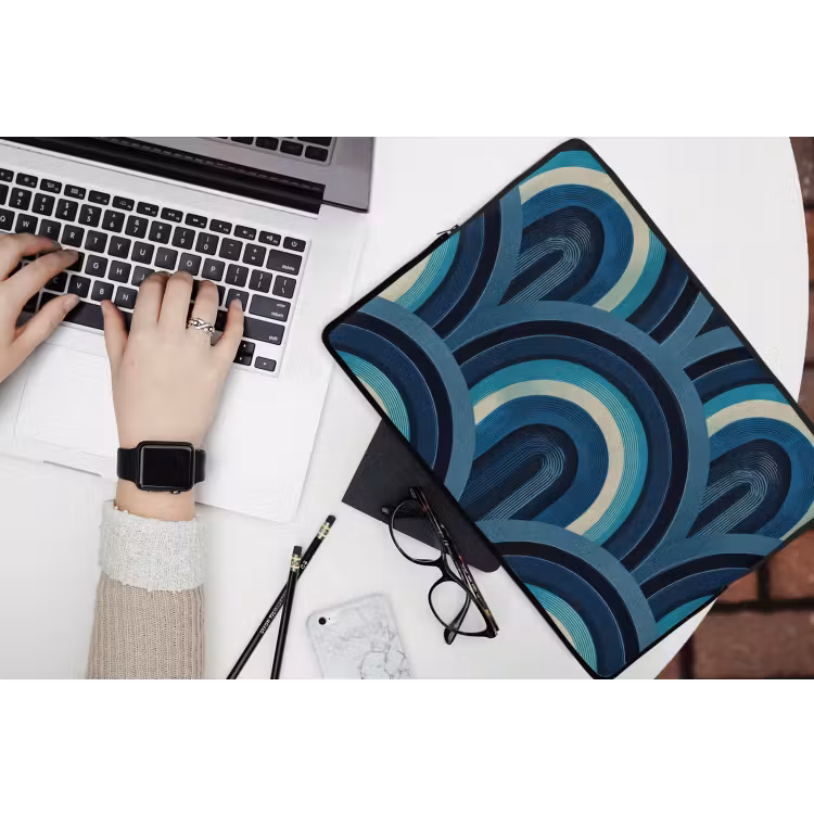 Laptophoes - Bogen - Geometrisch - Patroon - Blauw - Retro — 3
