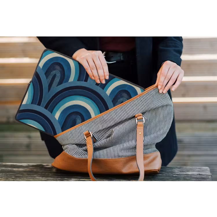 Laptophoes - Bogen - Geometrisch - Patroon - Blauw - Retro — 4