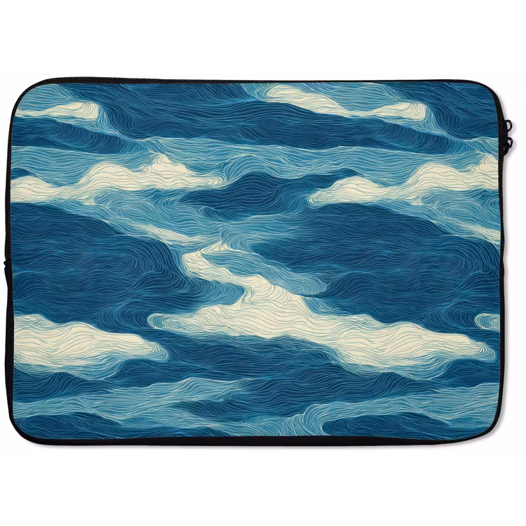 Laptophoes - Golven - Abstract - Patroon - Blauw - Wit — 1