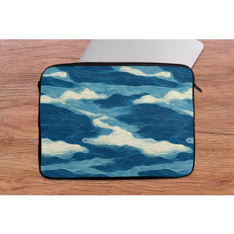 Laptophoes - Golven - Abstract - Patroon - Blauw - Wit — 2