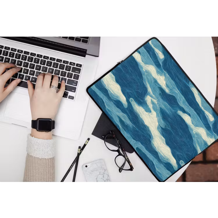 Laptophoes - Golven - Abstract - Patroon - Blauw - Wit — 3