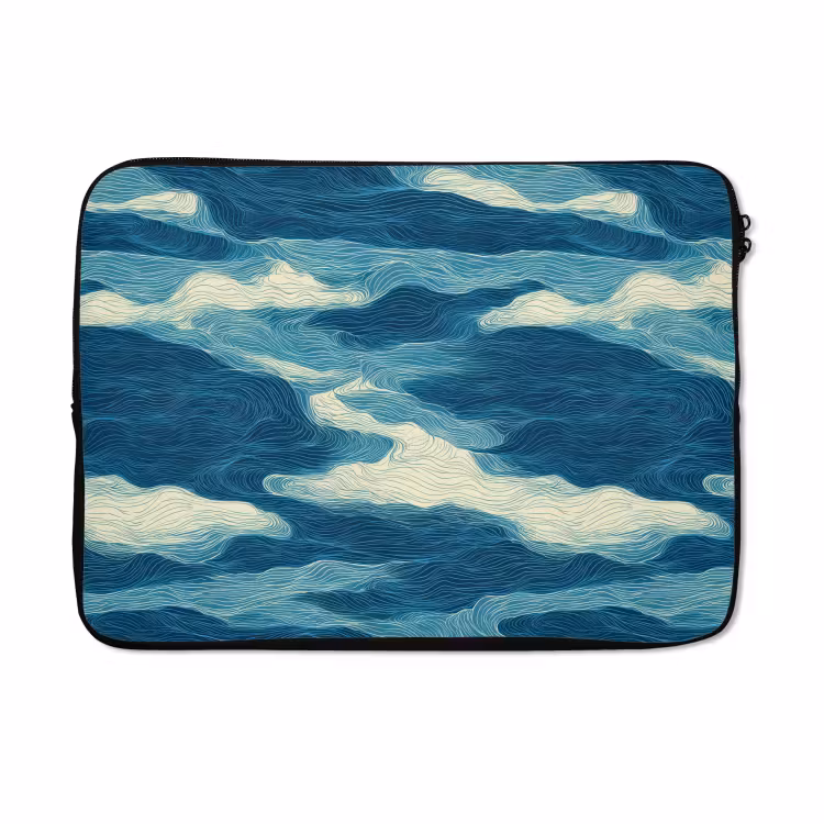 Laptophoes - Golven - Abstract - Patroon - Blauw - Wit — 5