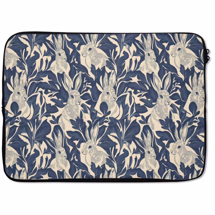 Laptophoes - Hazen - Bladeren - Patroon - Blauw - Beige — 1