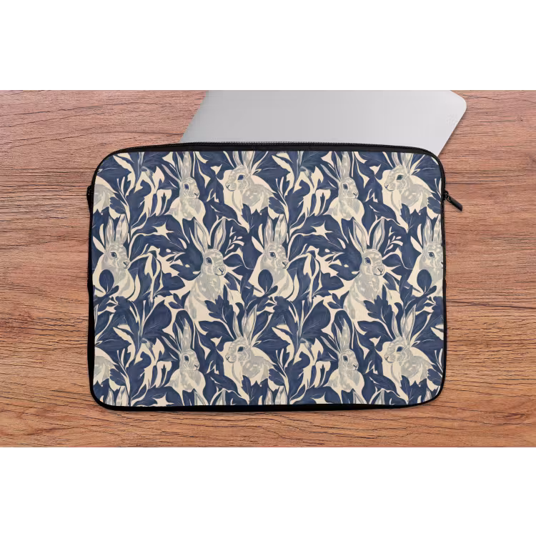 Laptophoes - Hazen - Bladeren - Patroon - Blauw - Beige — 2