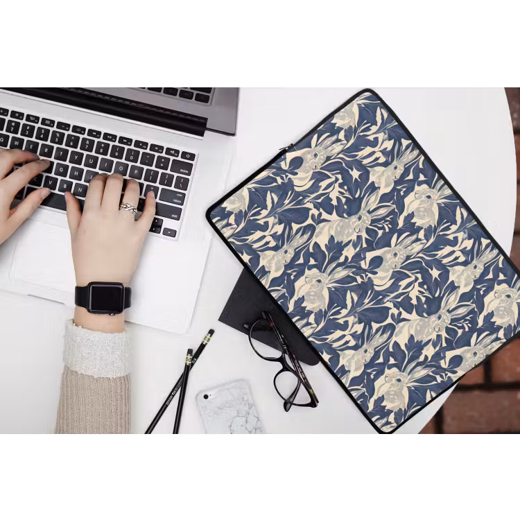 Laptophoes - Hazen - Bladeren - Patroon - Blauw - Beige — 3