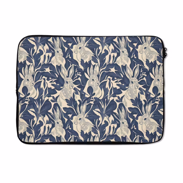 Laptophoes - Hazen - Bladeren - Patroon - Blauw - Beige — 5