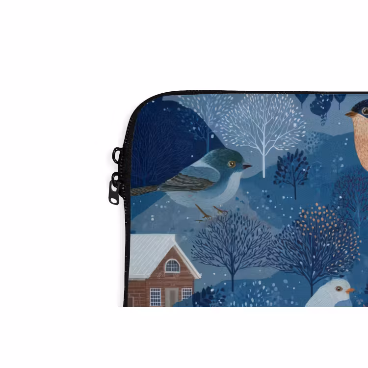 Laptophoes - Huisjes - Vogels - Sneeuw - Winter - Blauw — 6