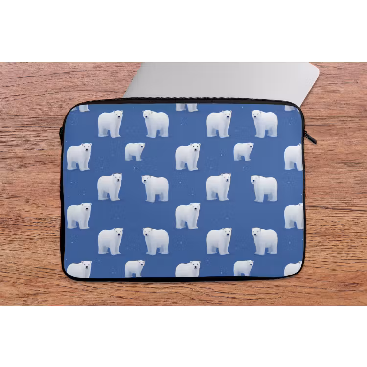 Laptophoes - IJsbeer - Patroon - Blauw — 2