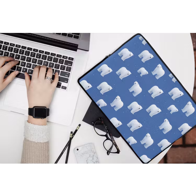 Laptophoes - IJsbeer - Patroon - Blauw — 3