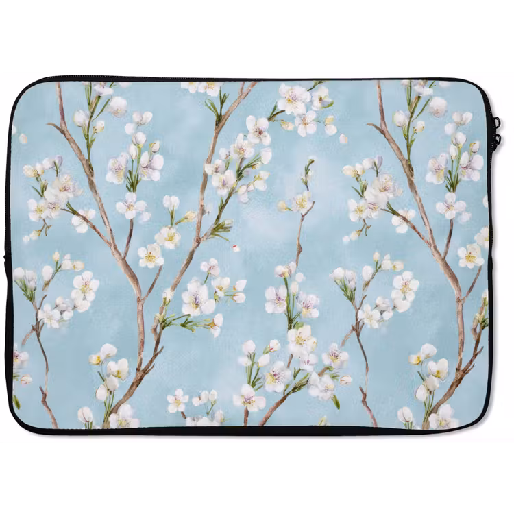 Laptophoes - Kersenbloesem - Textuur - Blauw — 1