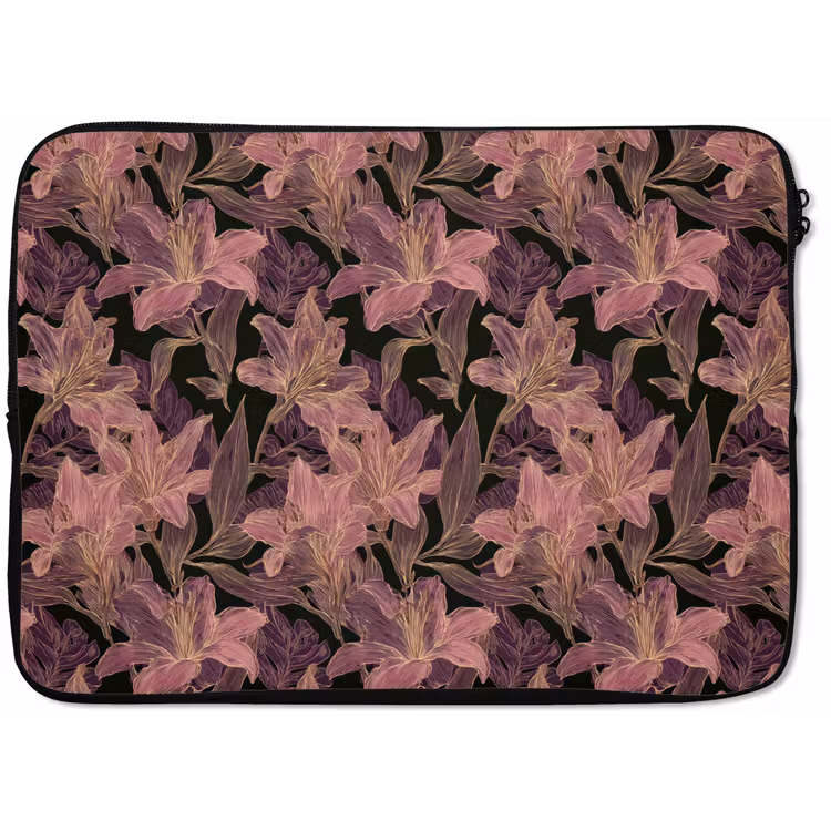 Laptophoes - Lelies - Patroon - Paars - Goud — 1