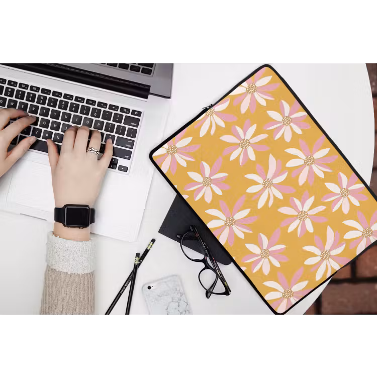 Laptophoes - Bloemen - Modern - Geel — 3