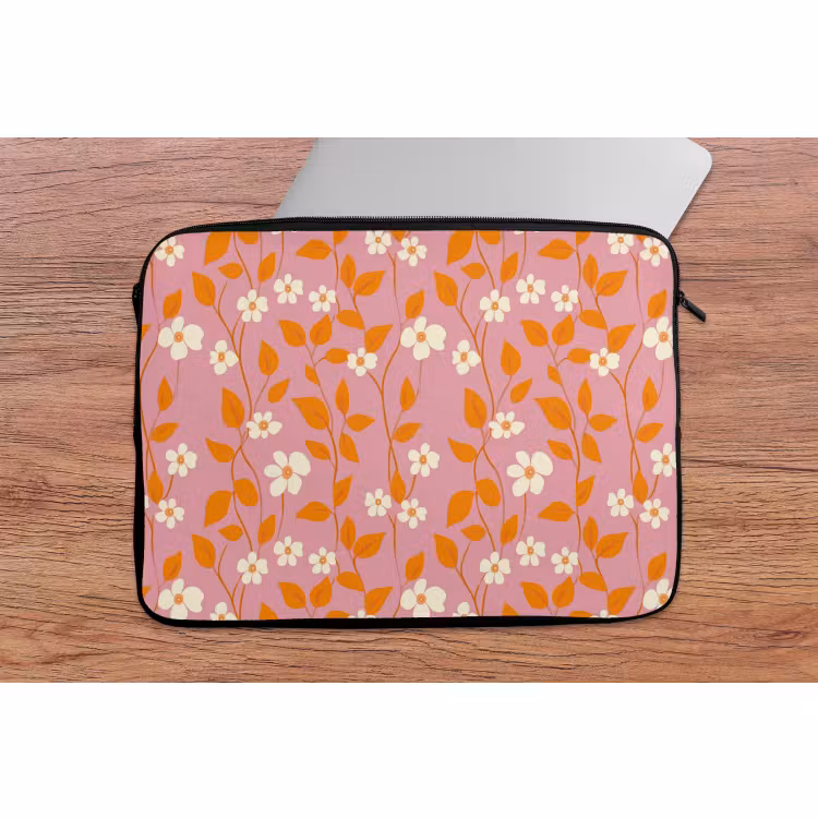 Laptophoes - Bloemen - Patroon - Oranje — 2