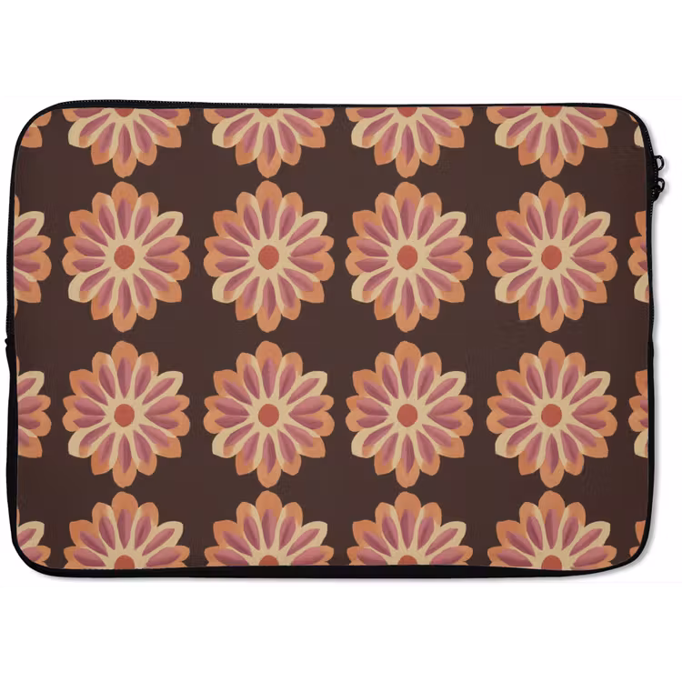 Laptophoes - Bloemen - Patroon - Bruin — 1