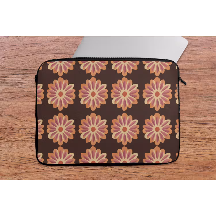 Laptophoes - Bloemen - Patroon - Bruin — 2