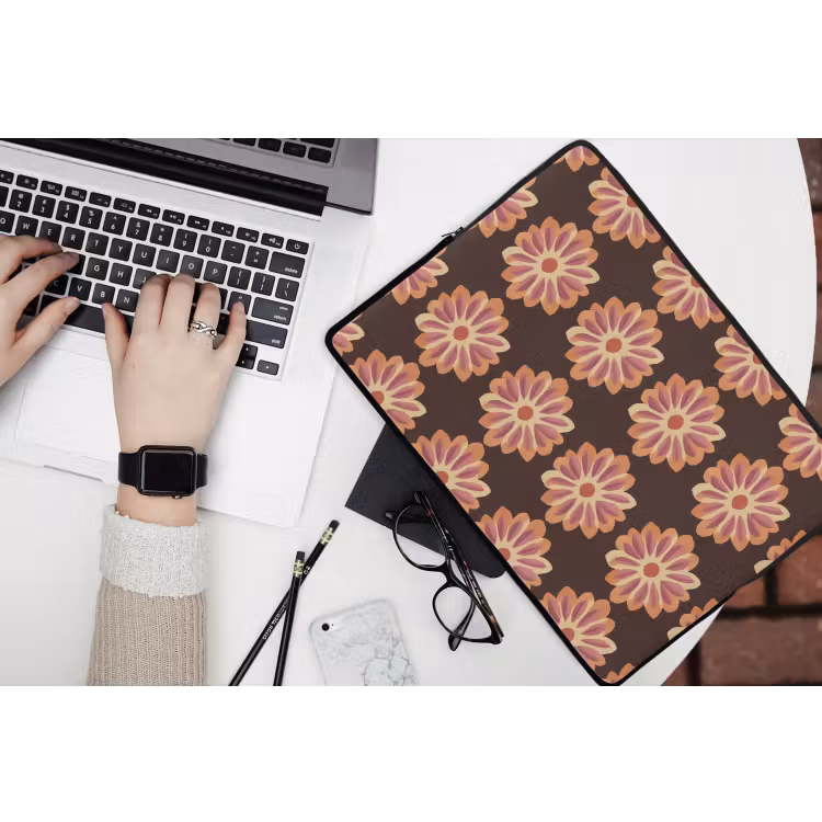 Laptophoes - Bloemen - Patroon - Bruin — 3