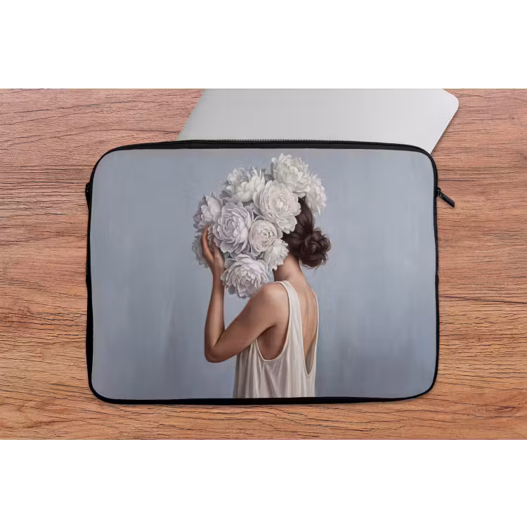 Laptophoes - Bloemen - Vrouw - Wit — 2