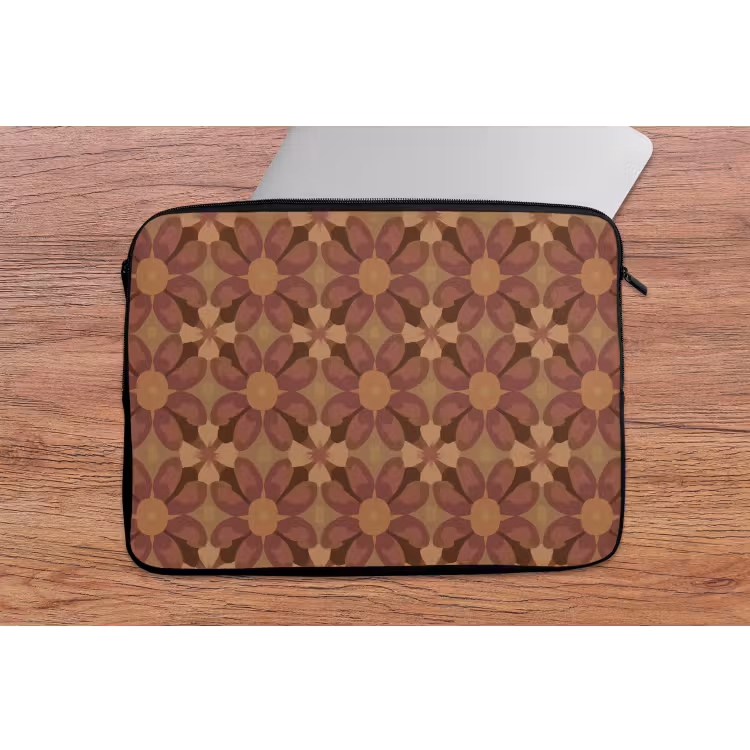 Laptophoes - Retro - Bloemen - Bruin — 2