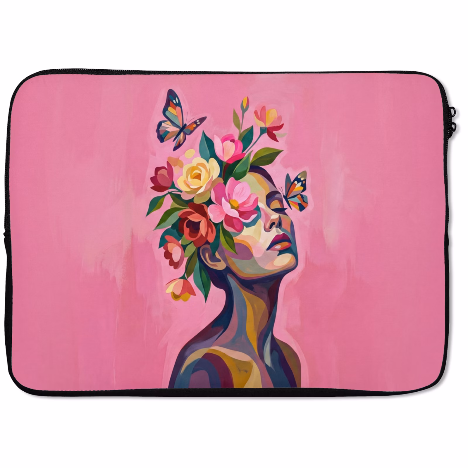 Laptophoes - Vrouwengezicht - Vlinders - Kleurrijk — 1
