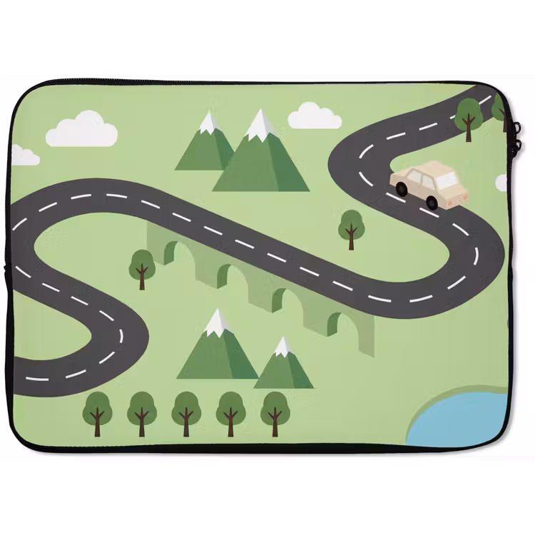 Laptophoes - Auto - Bergweg - Natuur - Illustratie — 1