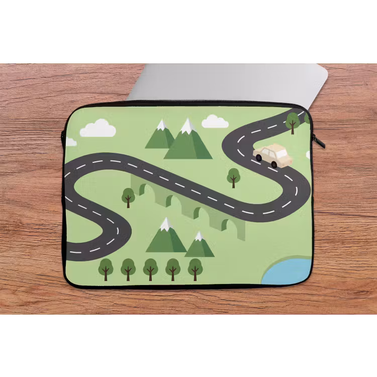 Laptophoes - Auto - Bergweg - Natuur - Illustratie — 2
