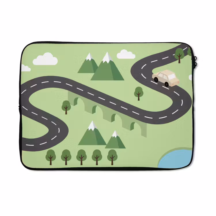 Laptophoes - Auto - Bergweg - Natuur - Illustratie — 5