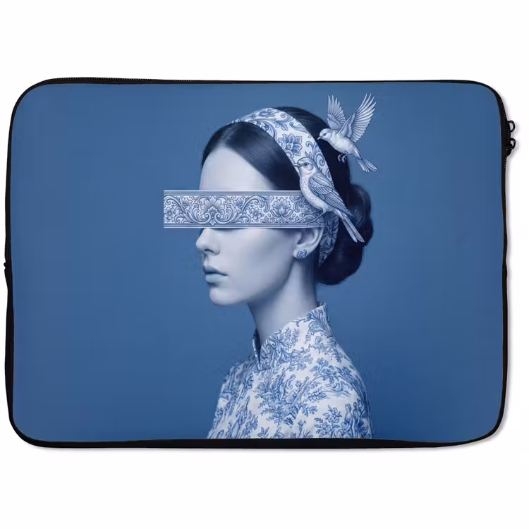 Laptophoes - Portret - Klassiek - Wit - Blauw — 1