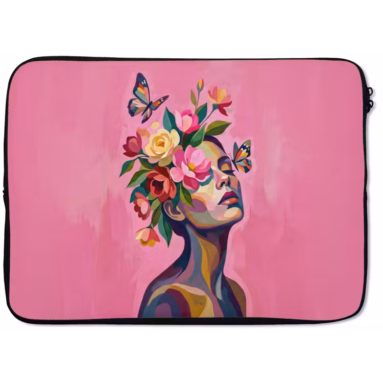 Laptophoes - Vrouwengezicht - Vlinders - Kleurrijk — 1