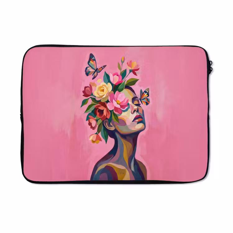 Laptophoes - Vrouwengezicht - Vlinders - Kleurrijk — 5