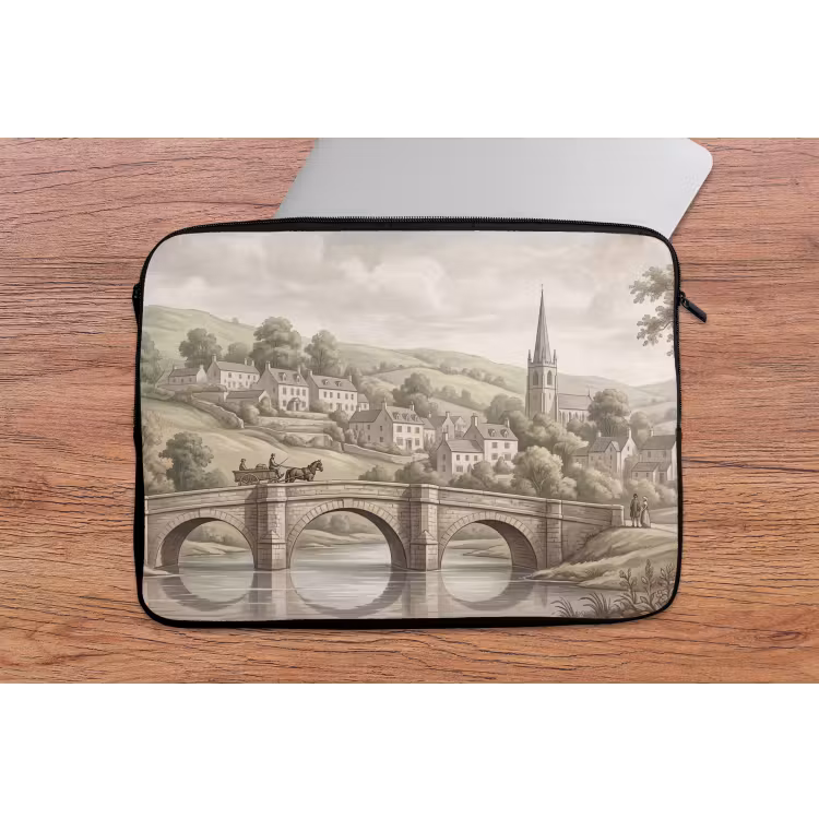 Laptophoes - Dorp - Brug - Uitzicht - Groen — 2