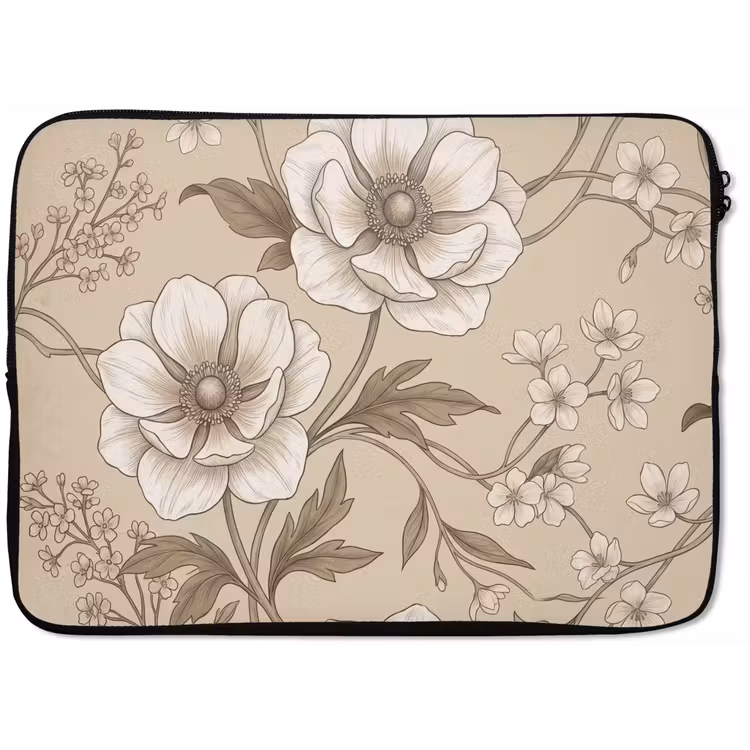 Laptophoes - Bloemen - Patroon - Beige — 1