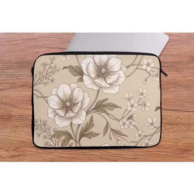 Laptophoes - Bloemen - Patroon - Beige — 2