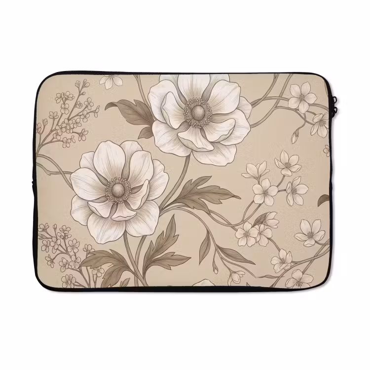 Laptophoes - Bloemen - Patroon - Beige — 5