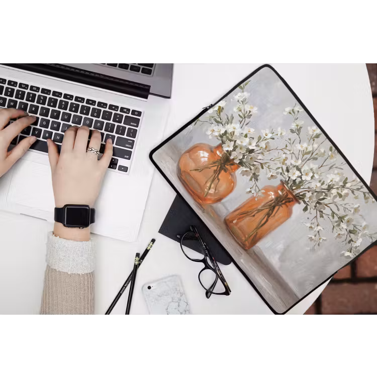 Laptophoes - Vazen - Bloemen - Oranje — 3