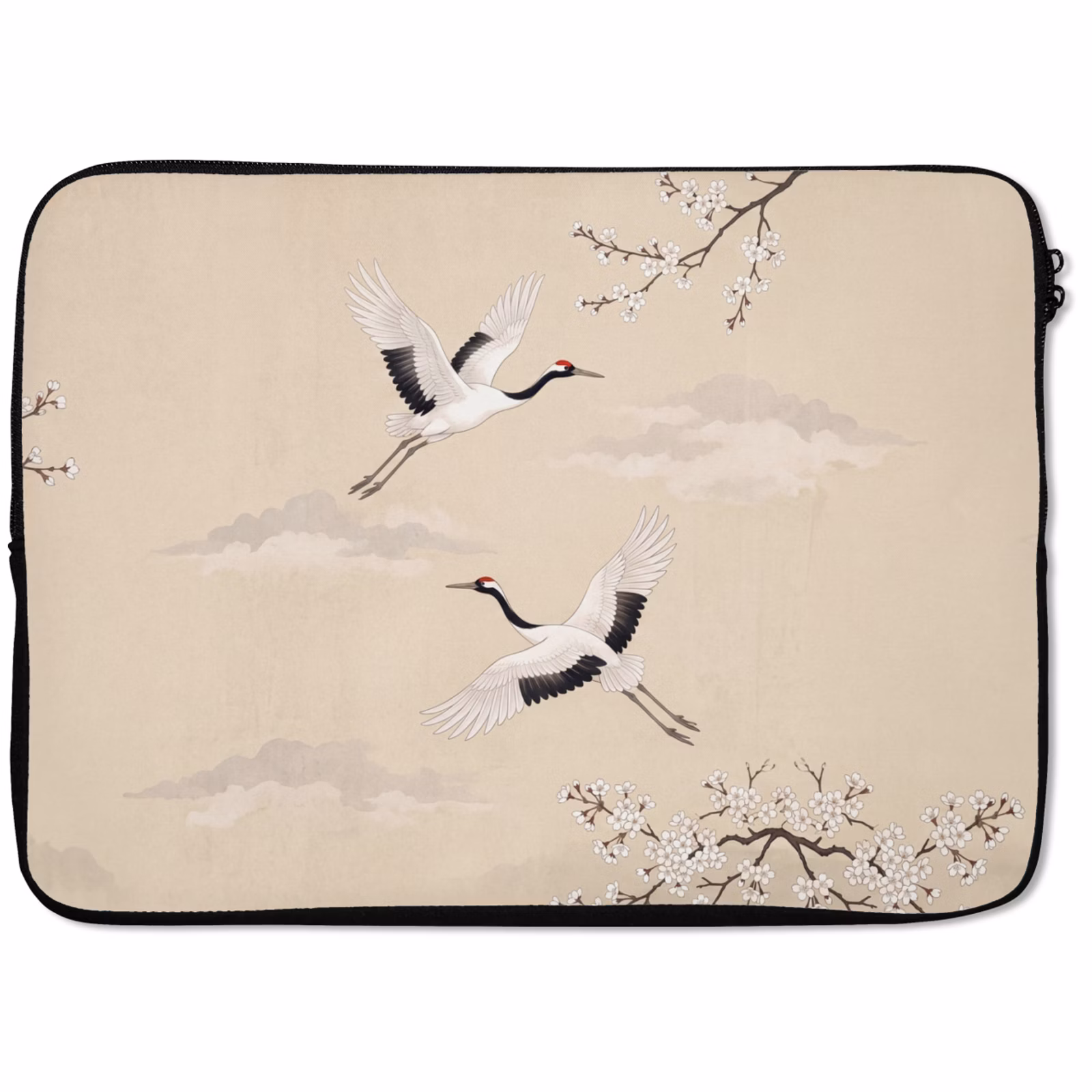 Laptophoes - Kraanvogels - Bloesem - Beige — 1